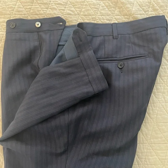 Ermenegildo Zegna Cool EffectSubtle Twin Stripe Navy Wool Suit 52 R/L $3295